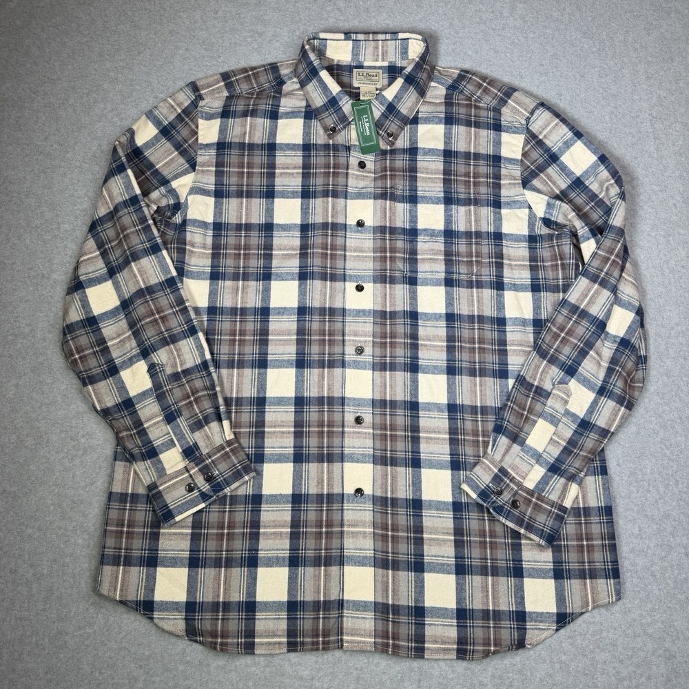 LL Bean Men's XL Scotch Plaid Flannel Shirt Traditional Fit Indigo Tartan 228061